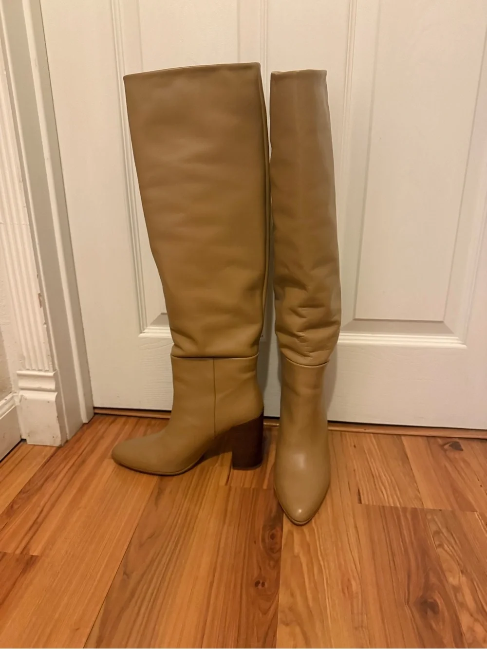 Zara Tan Over-the-Knee Leather Boots